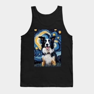 Border Collie Dog Breed Painting in a Van Gogh Starry Night Art Style Tank Top